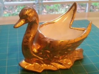 Vintage Antique 24k Gold Painted Mccoy Swan Planter Bowl Christmas Golden Accent