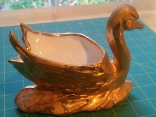 Vintage antique 24k Gold painted McCoy Swan Planter Bowl Christmas Golden Accent 2