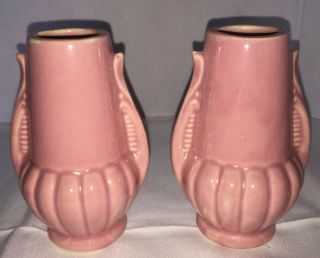 Vintage Pink Pottery Vases With Double Handles 5” Tall