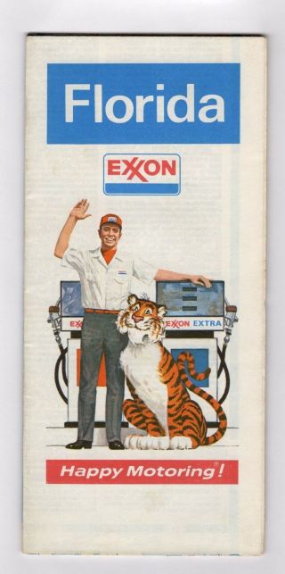 Vintage 1974 Exxon Gas Florida Road Map Brochure