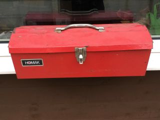 Vintage Homak Red Steel Tool Box Plus Tray W 19 Inch X H 6.  5 Inch X D 6 Inch