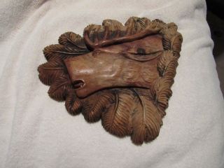 Vintage Wooden Hand Carved Wall Hanging Deer Head From Bavaria Germany