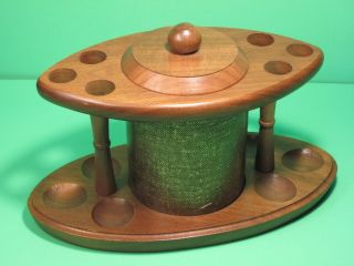 Rare Vtg Wood 6 Tobacco Pipe Holder With Cork Lined Tobacco Humidor