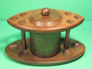 Rare Vtg Wood 6 Tobacco Pipe holder with Cork Lined tobacco humidor 2