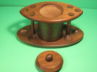 Rare Vtg Wood 6 Tobacco Pipe holder with Cork Lined tobacco humidor 3