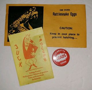 Vintage Party Joke Pack,  Tin Of Cigarette Loads,  Rattlesnake Eggs,  Itch Powder