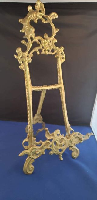 Brass Easel Ornate Rococo Photo Stand Large 7.  5x2.  5x15.  25 " Rare Vintage