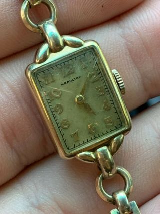 Vintage Ladies Hamilton 14k White Gold Filled Art Deco Wrist Watch