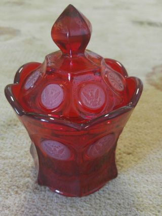 Old Vintage Ruby Red Heavy Fostoria Coin Glass Candy Dish 2 Pc -