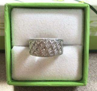 Sterling Silver Micro Pave Cz Filigree Vintage Look Cigar Band Ring Size 7