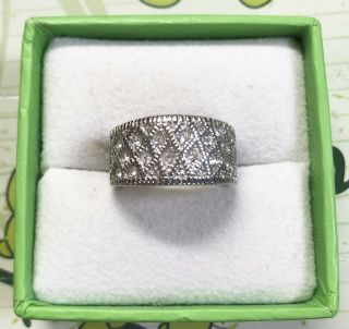 Sterling Silver Micro Pave CZ Filigree Vintage Look Cigar Band Ring Size 7 3