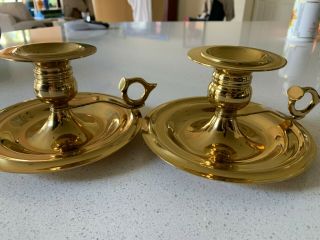 Large Vintage Brass Chamber Stick Candlestick Holders - Heavy And Gorgeous