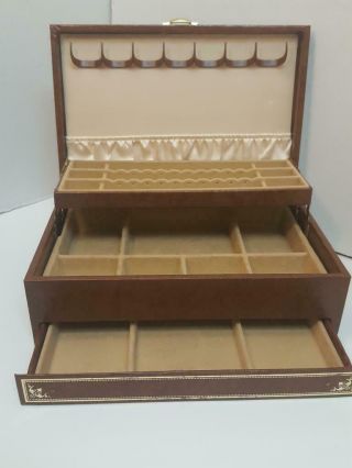 Vintage Mele Jewelry Box Organizer 2 Tier 1 Auto Drawer 12 X 8 Faux Leather