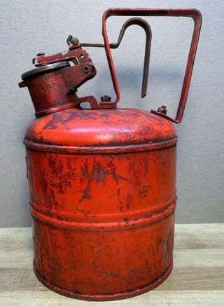 Vintage Justrite Metal Safety 1 Gallon Gas Can Red Chicago Il Natural Patina