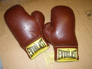 Vtg Everlast Boxing Gloves Punching Bag Practice 12oz Brown