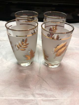 Set Of 4 Vintage 1960’s Libby Frosted Gold Leaf Tea/water Glasses