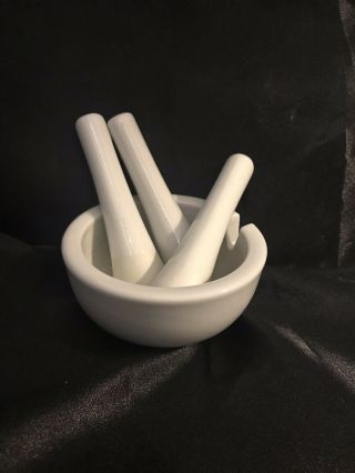 Small Mortar & Pestle Vtg White Ceramic For Small Herb & Crushing Pills