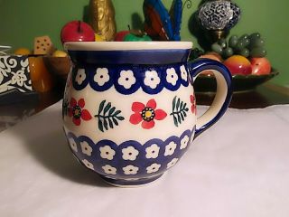 Vintage Polish Pottery Boleslawiec Bubble Mug Coffee Mug Flower Design
