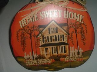 Vintage Fall Wood Pumpkin Halloween Door Or Wall Sign 10  Home Sweet Home "