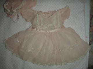 Vtg Pretty Pink Sheer Baby Doll Party Dress Bonnet Dydee Tiny Tears 30s 40s 50s