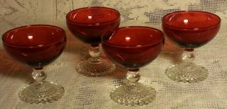 4 Vintage Anchor Hocking Royal Ruby Red Boopie Sherbet Glasses Depression Glass