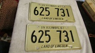 Vintage 1967 Illinois License Plate Matched Pair Set 625 731 License Plates