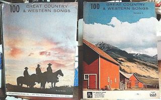 2pc 100 Great Country & Western Songs 1 & 2 Vtg Rare Song Book Sheet Music