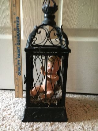 Antique Doll In Lantern Creepy Macabre Gothic Oddities 13” Tall 2