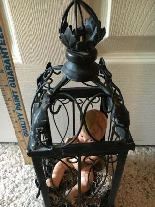 Antique Doll In Lantern Creepy Macabre Gothic Oddities 13” Tall 3