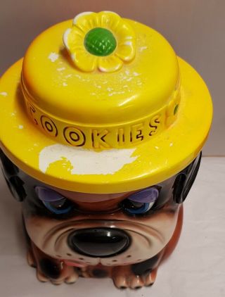 Vintage Hound Dog Cookie Jar with Yellow Hat Lid Made in Japan 1960s Bulldog 2