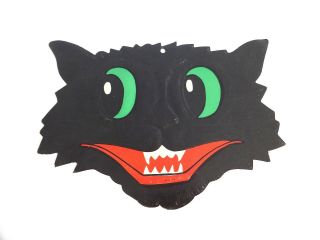Vintage Halloween Embossed Cardboard Black Cat Face Decoration Some Flaws