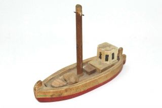 Vintage Wooden Boat Sailboat Folk Art 5 " Wood Toy - Perhaps Handmade Model ?
