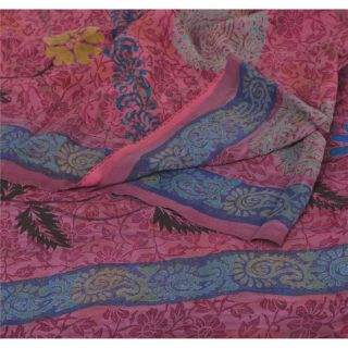 Sanskriti Vintage Purple Saree 100 Pure Crepe Silk Printed Sari Soft Fabric