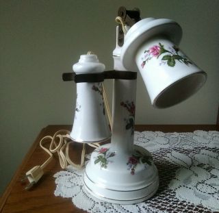 Vintage Shabby Chic Porcelain Boudoir Telephone Lamp Night Light With Roses