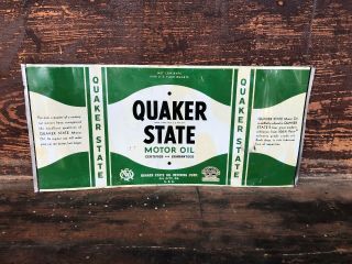 Vtg Antique 30s 40s Quaker State Metal Oil Can Sign Petroliana 20x9” 5 Qt