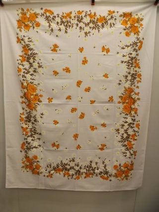 Usa Made Vtg Fall Season Harvest Colors Floral Cotton Blend Tablecloth 53x68.  5