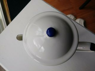 Vintage White Enamel French Coffee Pot with Blue Barnyard Animals Design 4