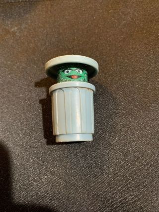 Vintage Fisher Price Sesame Street Little People Oscar The Grouch In Trash Can
