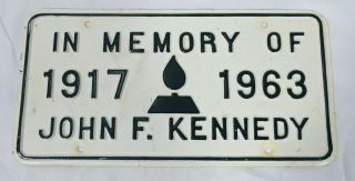 Vintage License Plate John F Kennedy Jfk " In Memory Of " Memorial Tag Plastic