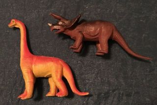 Vintage Imperial Triceratops & Brontosaurus Dinosaur Orange Red And Yellow