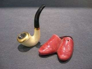 Vintage Arcadia Ceramics Miniature Pipe & Slippers Salt And Pepper Shaker Set