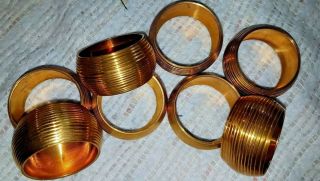 Vintage Set Of 8 Brass Round Ribbed Napkin Rings