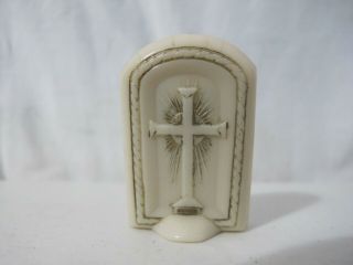 Small Religious Icon - Ivory Colored Glass - Vintage 3