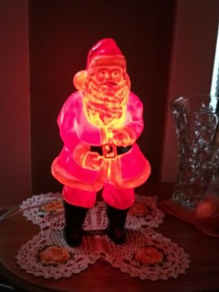 Antique Vintage 16 1/2” Hard Plastic Blow Mold Light up Christmas Santa Claus 2