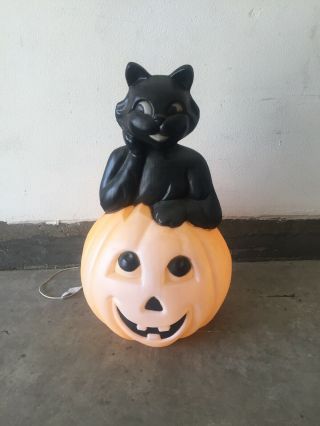 Vintage Halloween Blow Mold 34 " Black Cat On Pumpkin Jack - O - Lantern 1993 Empire