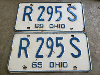 Vintage 1969 Ohio License Plates Matching Pair R 295 S
