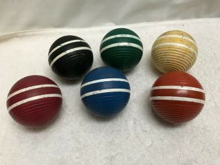Set Of 6 Vintage Double Striped And Ribbed Wooden Croquet Balls - - Primitive Balls