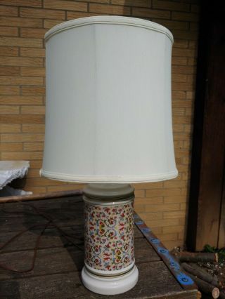 Vintage Ceramic White Floral Design.  Side Table Lamp 24 " Tall To Top