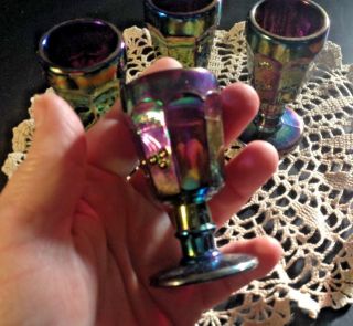 Vintage Mosser Jennifer Miniature Cherry & Cable Carnival Glass Stemmed Cordials