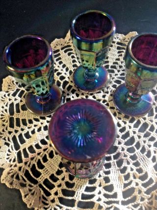Vintage MOSSER Jennifer Miniature Cherry & Cable Carnival Glass Stemmed Cordials 2